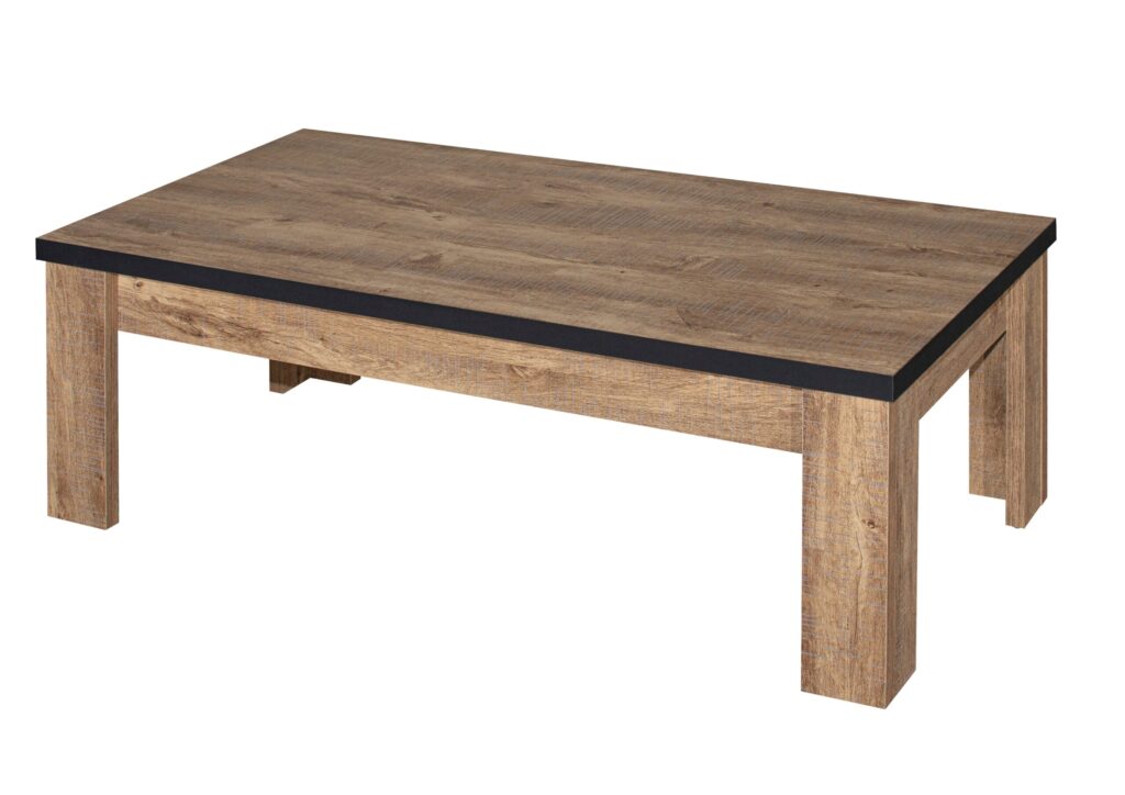 Eettafel met robuuste houten afwerking en zwarte rand, verkrijgbaar bij Belga Meubel in Brugge