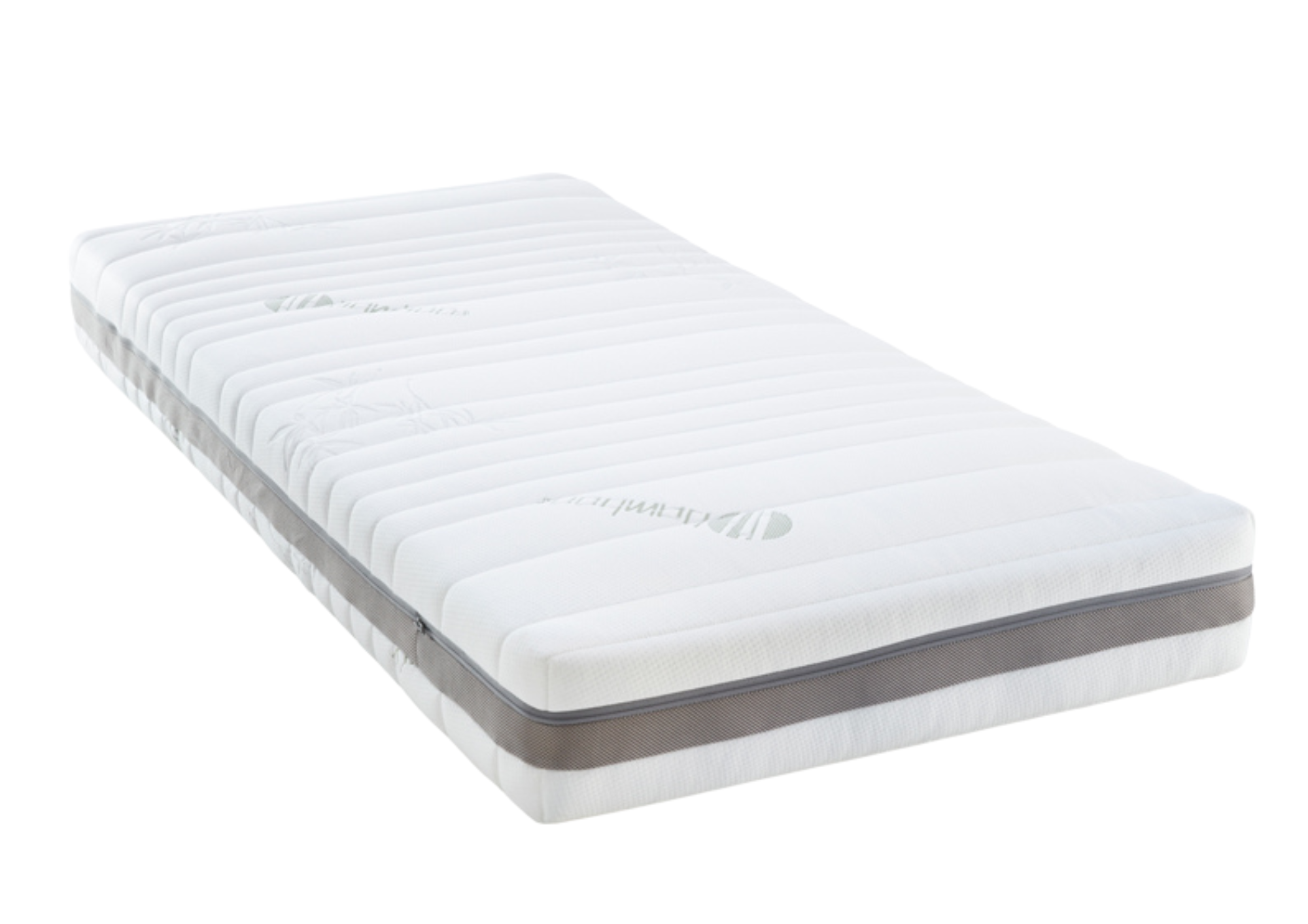 Comfortabel wit matras met grijze rand en zachte ribbels verkrijgbaar bij Belga Meubel in Brugge