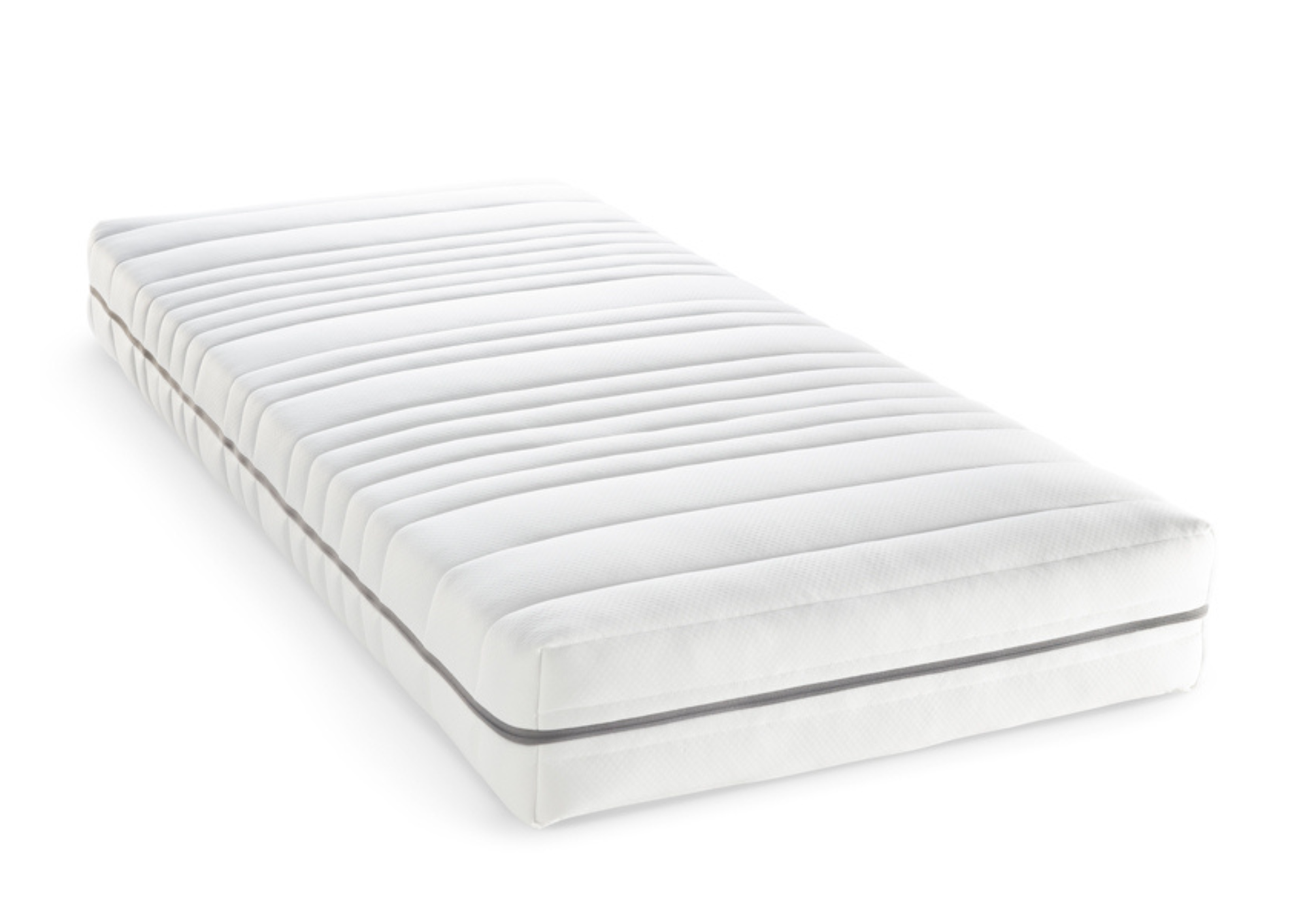 Witte matras met golvende structuur en grijze rand verkrijgbaar bij Belga Meubel in Brugge