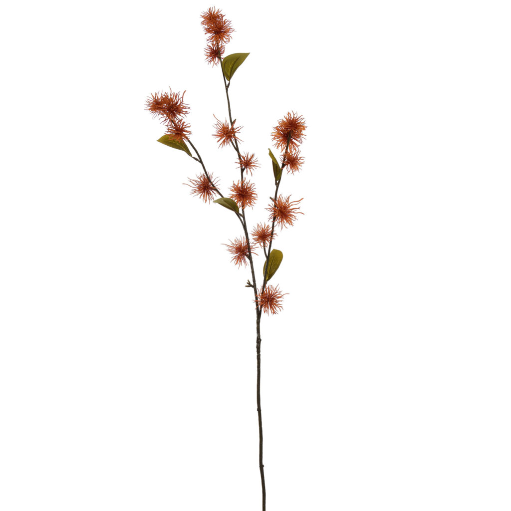 Decoratieve tak met oranje bloemen en groene bladeren verkrijgbaar bij Belga Meubel in Brugge